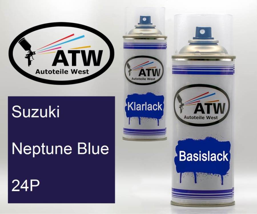 Suzuki, Neptune Blue, 24P: 400ml Sprühdose + 400ml Klarlack - Set, von ATW Autoteile West.